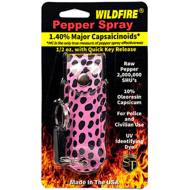 Wildfire 1.4% MC 1/2 Oz Pepper Spray Fashion Leatherette Holster And Quick Release Keychain Cheetah